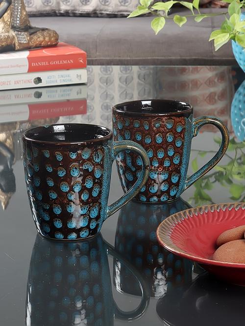 cdi blue & brown printed ceramic glossy mugs set of 6 mugs - 18538376 - Very Small Image - 1