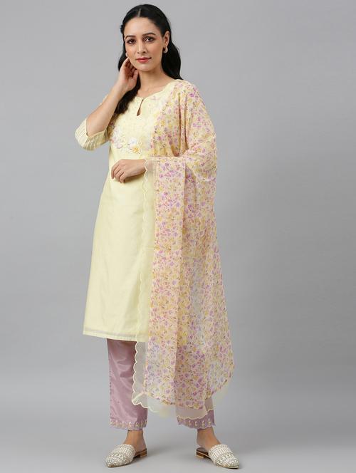 embroidered kurta pant set with dupatta - 18538397 - Very Small Image - 1