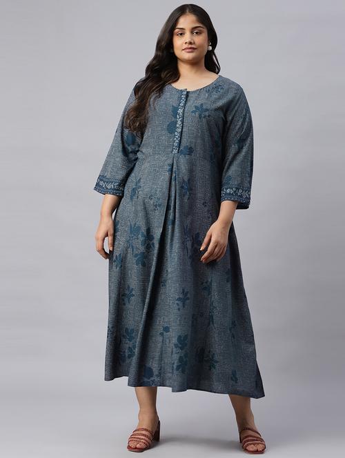 floral print a-line ethnic dress - 18538454 - Very Small Image - 1