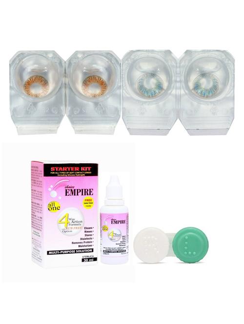 honey-light blue colored contact lens 2 pair with case and solution (0 power) - 18538992 - Very Small Image - 1