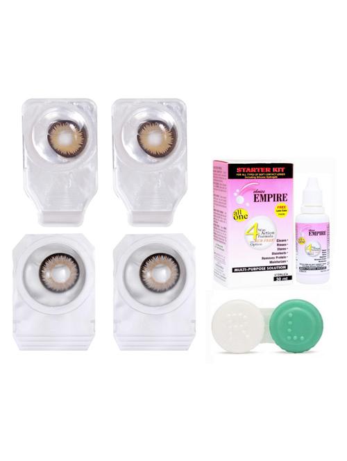combo pack of 2 pair colored contact lens zero power with case & 30ml solution brown-grey - 18538997 - Very Small Image - 1