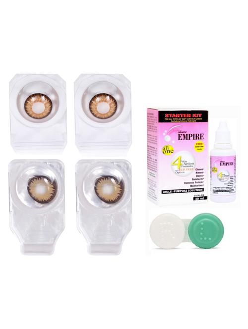 unisex colored contact lens zero power with case & 30ml solution honey-brown for bold look - 18539113 - Very Small Image - 1