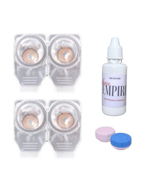 unisex 2 pair zero power monthly contact lens with solution - brown-brwon color lens - 18539116 - Very Small Image - 1