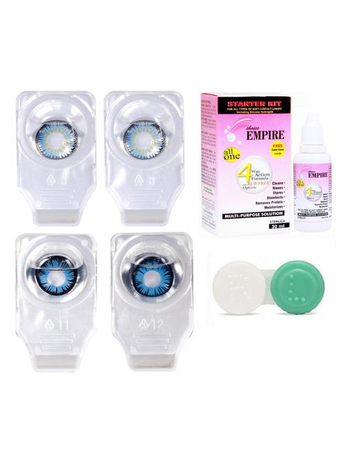unisex colored contact lens zero power with case & 30ml solution aqua-blue - 18539120 - Very Small Image - 1