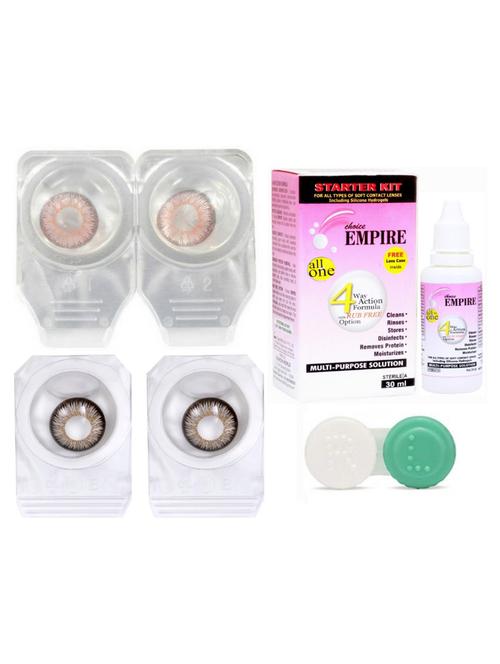 unisex pair colored contact lens zero power with case & 30ml solution pink-dark grey - 18539123 - Very Small Image - 1