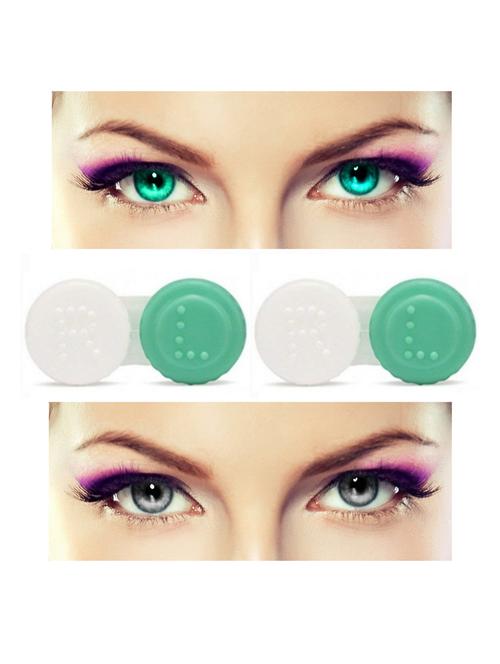 unisex 2 pair monthly colored contact lenses zero power with 2 lens case (sea blue-grey ) - 18539137 - Very Small Image - 1