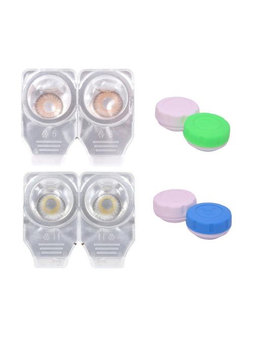 unisex 2 pair zero power monthly contact lens without solution - brown-dark grey color lens - 18539159 - Very Small Image - 1
