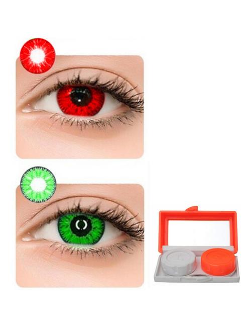 unisex monthly 2 pair red-green colored 0 power contact lenses for eyes men and women with 1 lens travel kit storage box - 18539161 - Very Small Image - 1