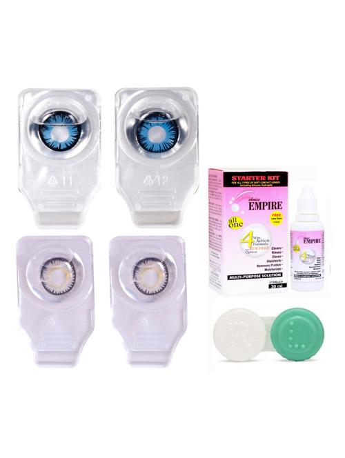 unisex pair colored contact lens zero power with case & 30ml solution blue-light grey - 18539163 - Very Small Image - 1