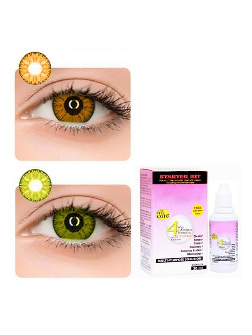 unisex monthly 2 pair honey-hazel colored 0 power contact lenses for eyes men and women with 30 ml lesn solution - 18539165 - Very Small Image - 1