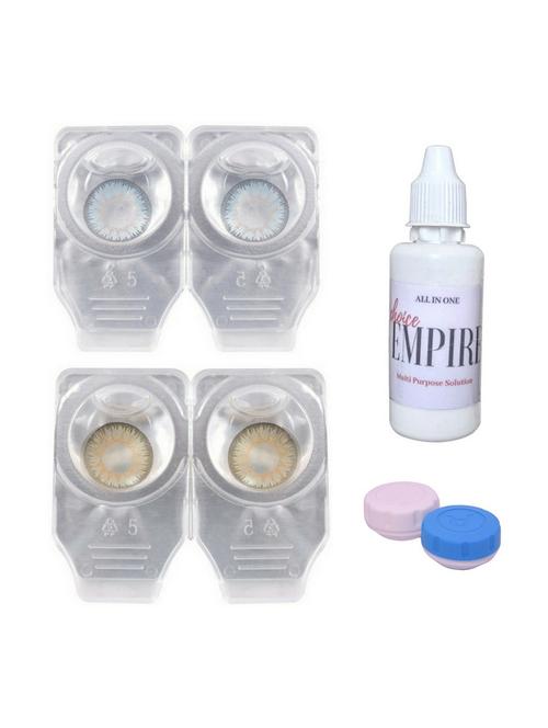 unisex 2 pair zero power monthly contact lens with solution - blue-gold color lens - 18539172 - Very Small Image - 1
