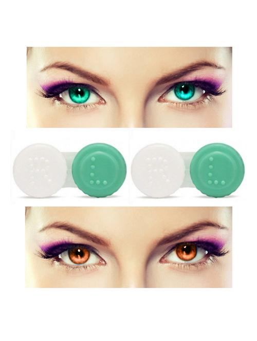 unisex 2 pair monthly colored contact lenses zero power with 2 lens case (sea blue-brown ) - 18539178 - Very Small Image - 1