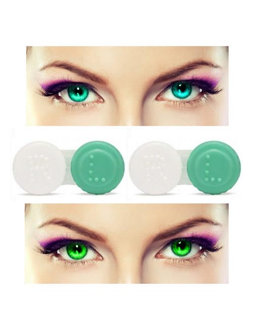 unisex 2 pair monthly colored contact lenses zero power with 2 lens case (sea blue-green ) - 18539189 - Very Small Image - 1
