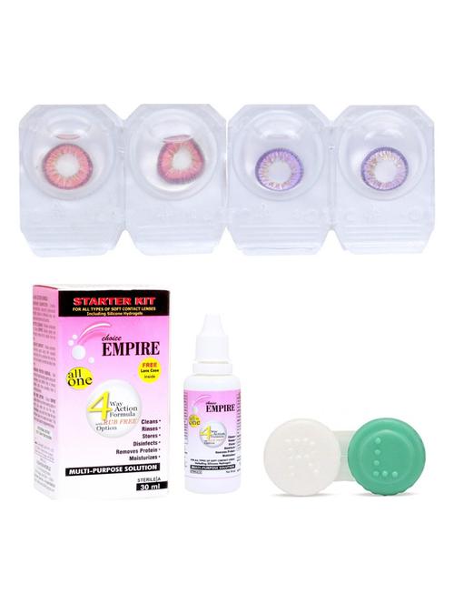 unisex red-violet 2 pair colored contact lens with case & solution (0 power) - 18539191 - Very Small Image - 1