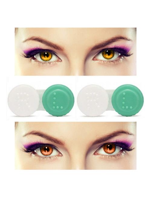 unisex 2 pair monthly colored contact lenses zero power with 2 lens case (honey-brown ) - 18539197 - Very Small Image - 1