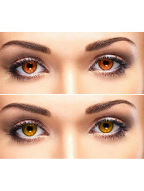 unisex 2 pair monthly brown honey colored 0 power contact lenses for eyes men and women with lens case - 18539198 - Very Small Image - 1