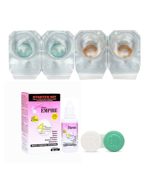 unisex aqua-honey colored contact lens 2 pair with case and solution (0 power) - 18539204 - Very Small Image - 1