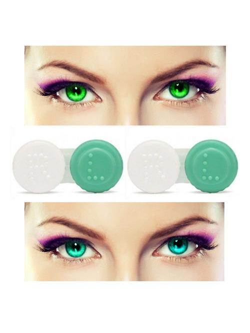 unisex 2 pair monthly colored contact lenses zero power with 2 lens case (green-sea blue ) - 18539218 - Very Small Image - 1