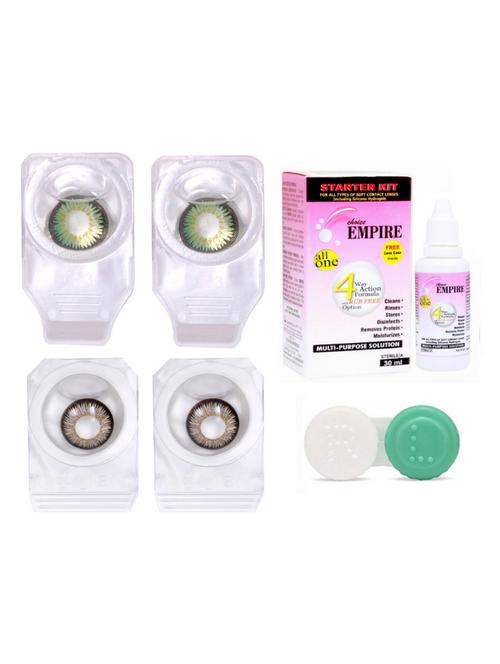 unisex pair colored contact lens zero power with case & 30ml solution green-dark grey - 18539223 - Very Small Image - 1