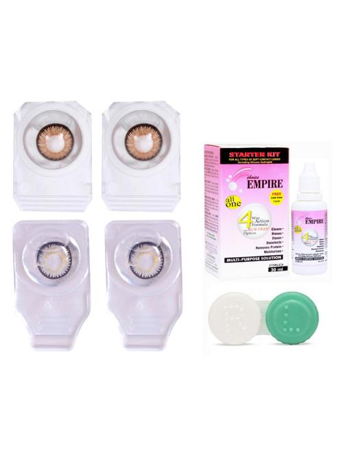 unisex pair colored contact lens zero power with case & 30ml solution hazel-light grey - 18539231 - Very Small Image - 1