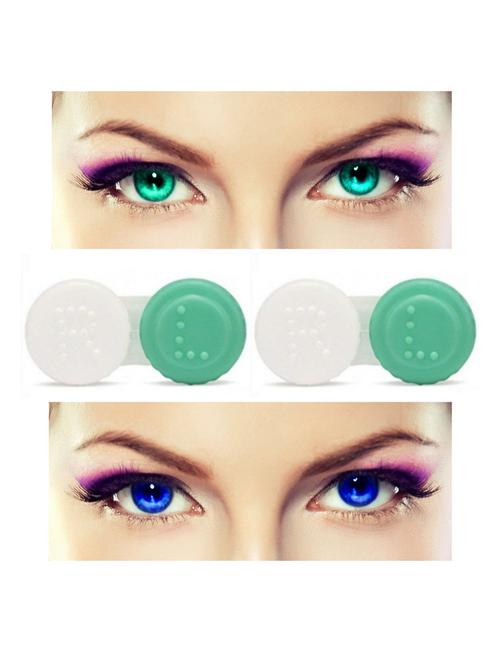 unisex 2 pair monthly colored contact lenses zero power with 2 lens case (sea blue-blue ) - 18539234 - Very Small Image - 1