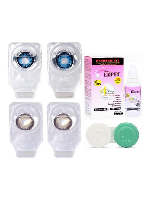 unisex pair colored contact lens zero power with case & 30ml solution blue-pure hazel - 18539237 - Very Small Image - 1