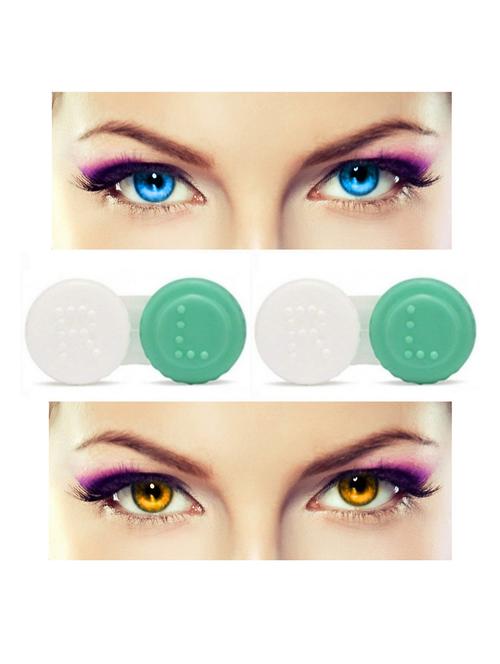 unisex 2 pair monthly colored contact lenses zero power with 2 lens case (light blue-honey ) - 18539242 - Very Small Image - 1
