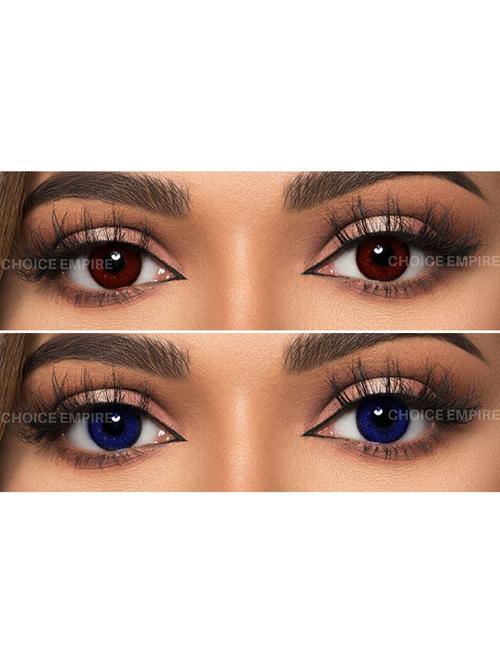 unisex 2 pair monthly colored contact lenses zero power with lens case (braown-dark blue) - 18539244 - Very Small Image - 1
