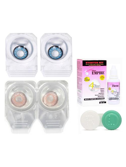 unisex colored contact lens zero power with case & 30ml solution aqua blue-pink - 18539245 - Very Small Image - 1
