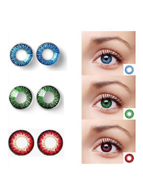 unisex 3 pair blue, green and red colored contact lens monthly - 18539252 - Very Small Image - 1