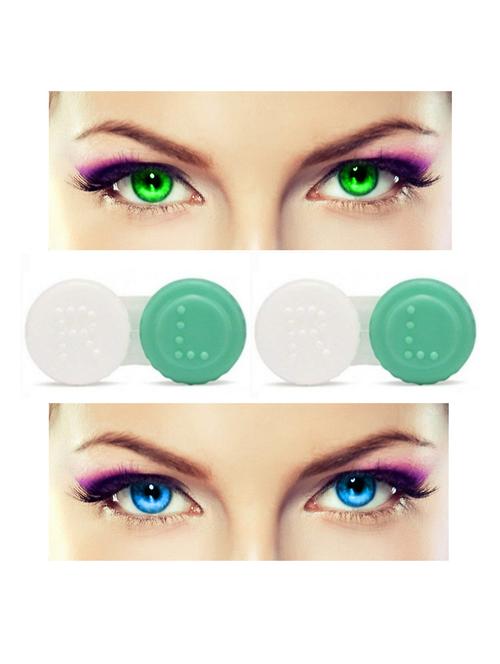 unisex 2 pair monthly colored contact lenses zero power with 2 lens case (green-light blue ) - 18539269 - Very Small Image - 1