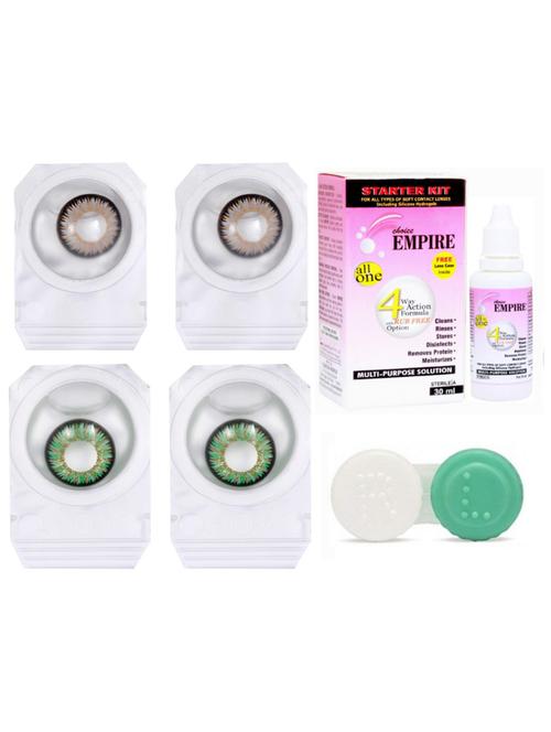 unisex colored contact lens zero power with case & 30ml solution grey-turquoise - 18539274 - Very Small Image - 1