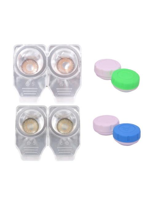 unisex 2 pair zero power monthly contact lens without solution - brown-gold color lens - 18539289 - Very Small Image - 1