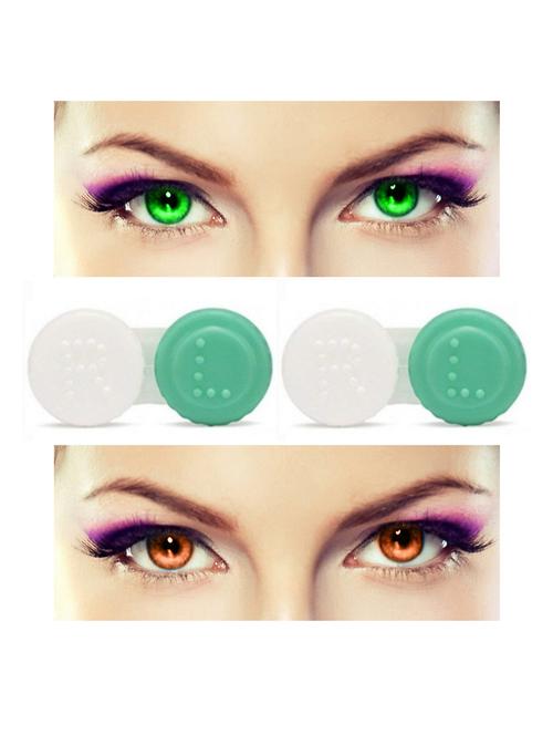 unisex 2 pair monthly colored contact lenses zero power with 2 lens case (green-brown ) - 18539299 - Very Small Image - 1