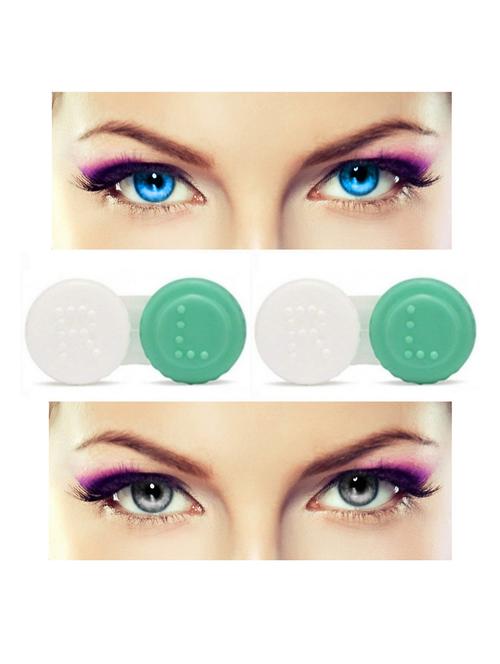 unisex 2 pair monthly colored contact lenses zero power with 2 lens case (light blue-grey ) - 18539303 - Very Small Image - 1