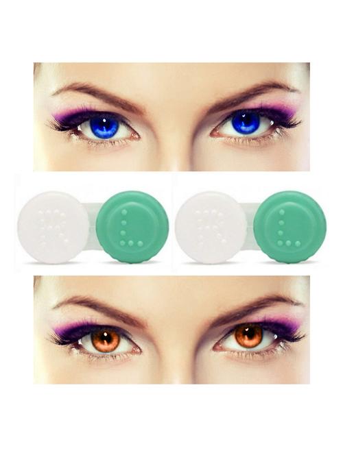 unisex 2 pair monthly colored contact lenses zero power with 2 lens case (blue-brown ) - 18539307 - Very Small Image - 1