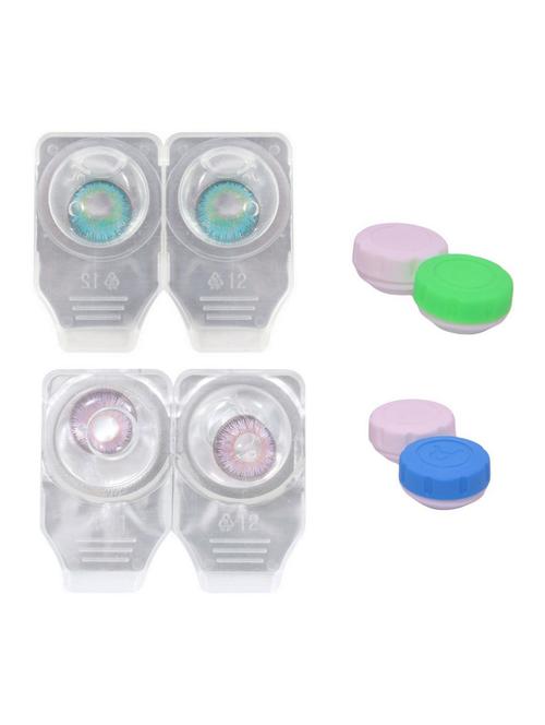 unisex 2 pair zero power monthly contact lens without solution - aqua-voilet color lens - 18539309 - Very Small Image - 1