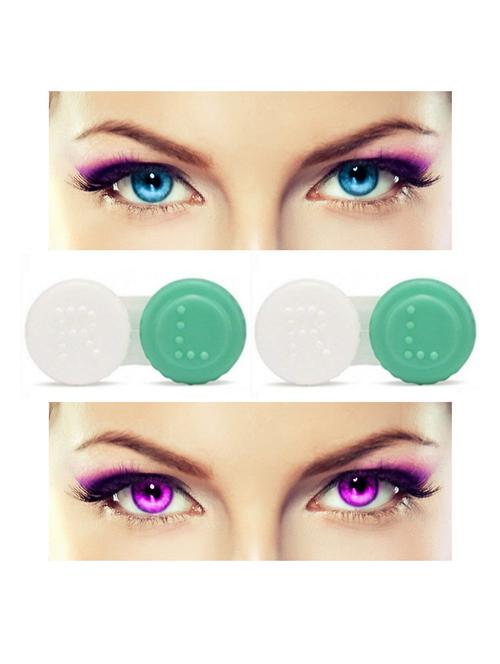 unisex 2 pair monthly colored contact lenses zero power with 2 lens case (aqua-violet ) - 18539315 - Very Small Image - 1