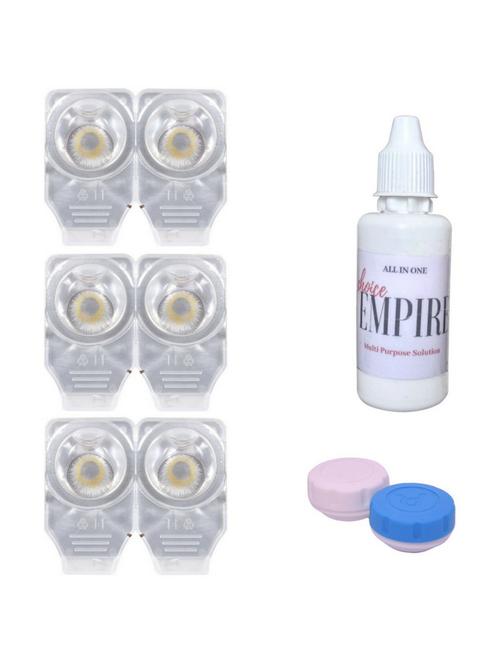 unisex 3 pair zero power monthly contact lens with solution & case - dark- grey color lens - 18539320 - Very Small Image - 1