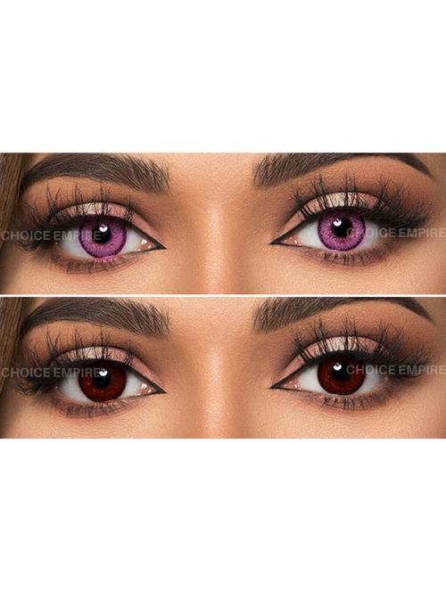 unisex 2 pair monthly colored contact lenses zero power with lens case (voilet-brown) - 18539324 - Very Small Image - 1
