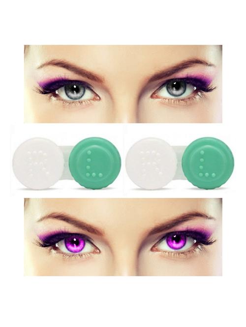 unisex 2 pair monthly colored contact lenses zero power with 2 lens case (grey-violet ) - 18539327 - Very Small Image - 1