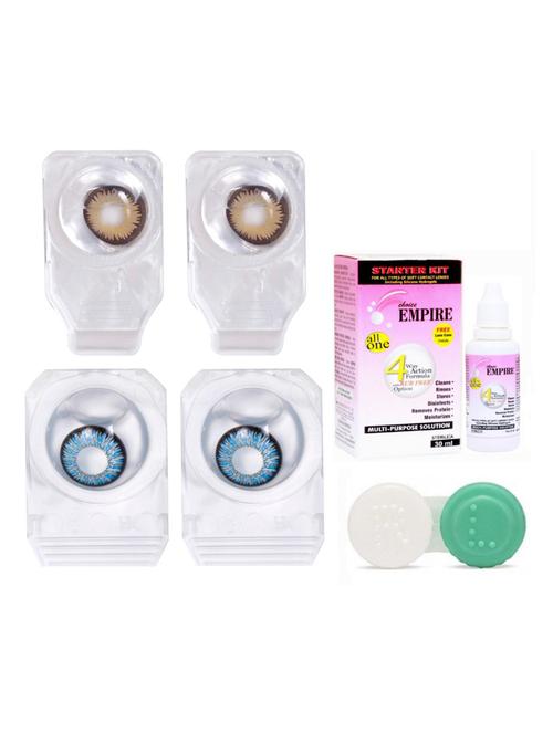 unisex colored contact lens zero power with case & 30ml solution brown-aqua blue - 18539328 - Very Small Image - 1
