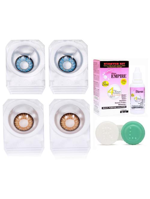 unisex pair colored contact lens zero power with case & 30ml solution aqua blue-honey - 18539331 - Very Small Image - 1