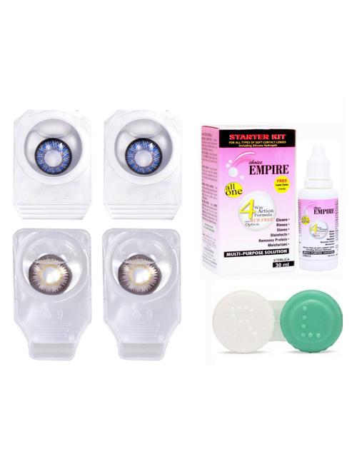 unisex combo pack of 2 pair colored contact lens zero power with case & 30ml solution dark blue-pure hazel - 18539337 - Very Small Image - 1