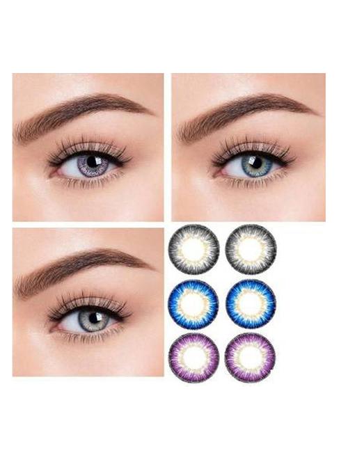 unisex 3 pair grey,blue,violet color lens with case for you eye apply for unique look - 18539345 - Very Small Image - 1