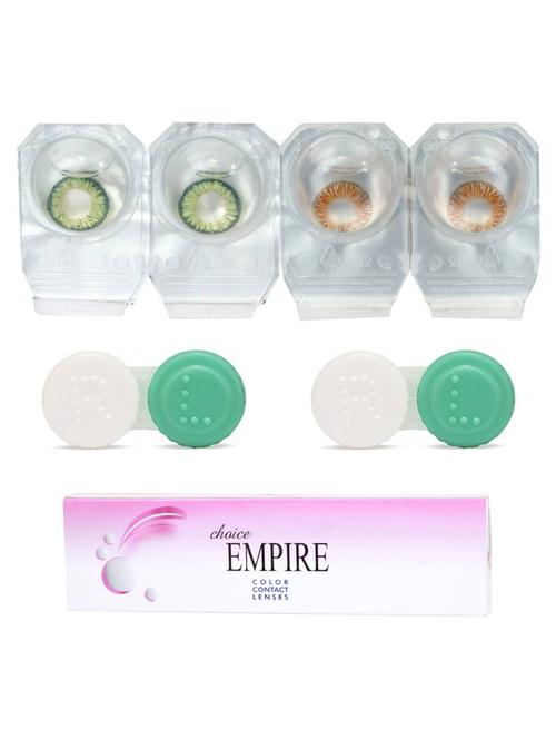 unisex dark green-honey colored contact lens 2 pair with 2 case (0 power) - 18539351 - Very Small Image - 1