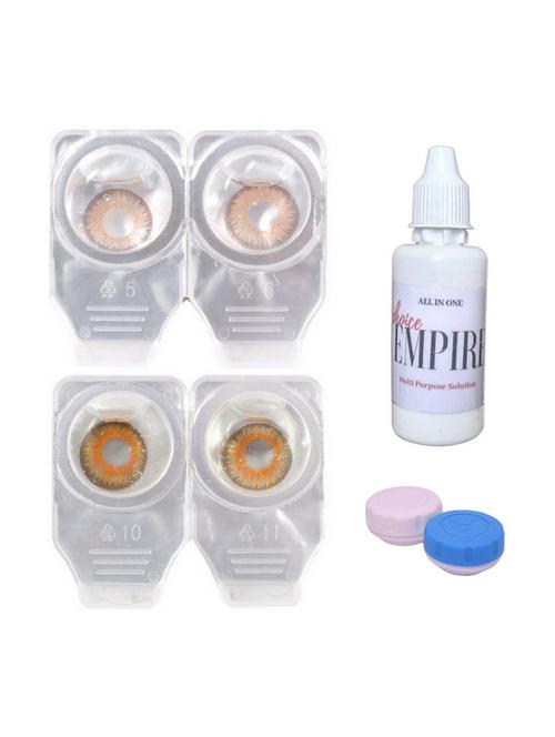unisex 2 pair zero power monthly contact lens with solution - brown-honey color lens - 18539352 - Very Small Image - 1