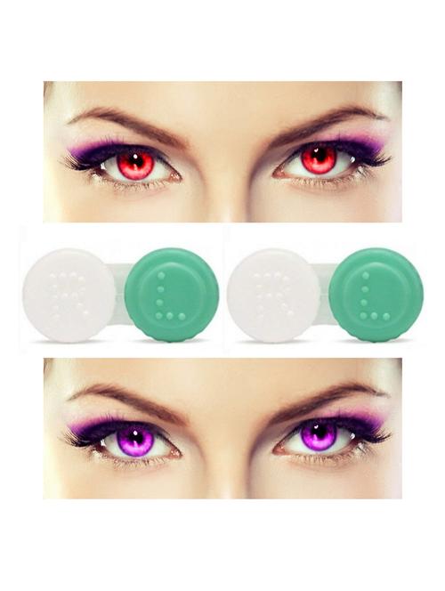 unisex 2 pair monthly colored contact lenses zero power with 2 lens case (red-violet ) - 18539354 - Very Small Image - 1