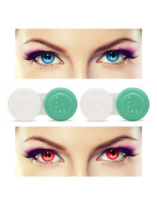 unisex 2 pair monthly colored contact lenses zero power with 2 lens case (aqua-red ) - 18539358 - Very Small Image - 1