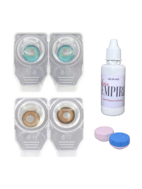 unisex 2 pair zero power monthly contact lens with solution - aqua-hazel color lens - 18539359 - Very Small Image - 1